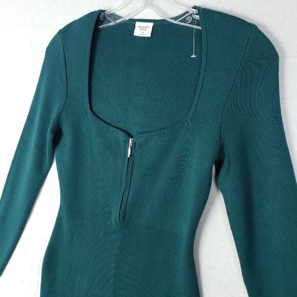 NWOT Abercrombie & Fitch Knit Mini Dress Long Sleeve Front Zip in Teal size SP - Picture 4 of 12